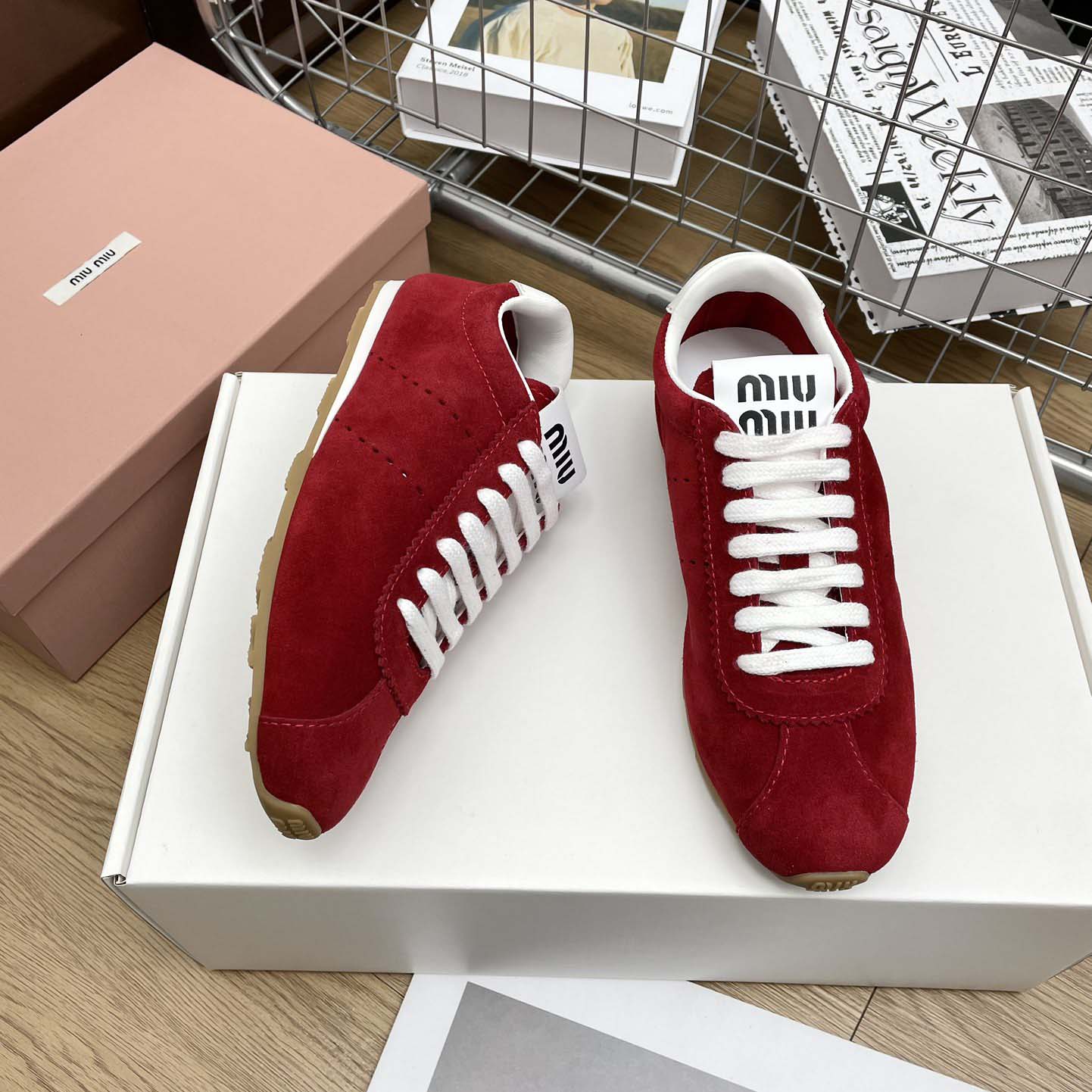 Miu Miu Plume Suede Sneakers - FashionPlug