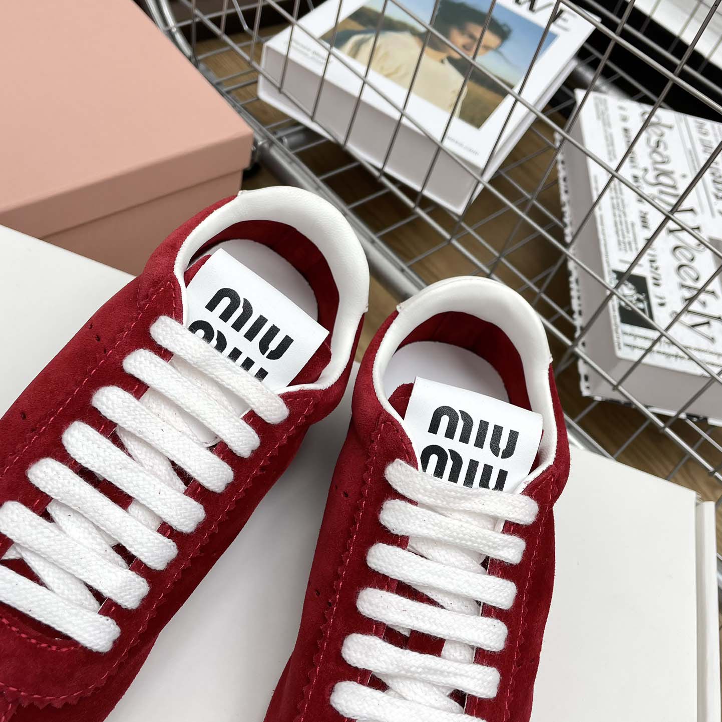 Miu Miu Plume Suede Sneakers - FashionPlug