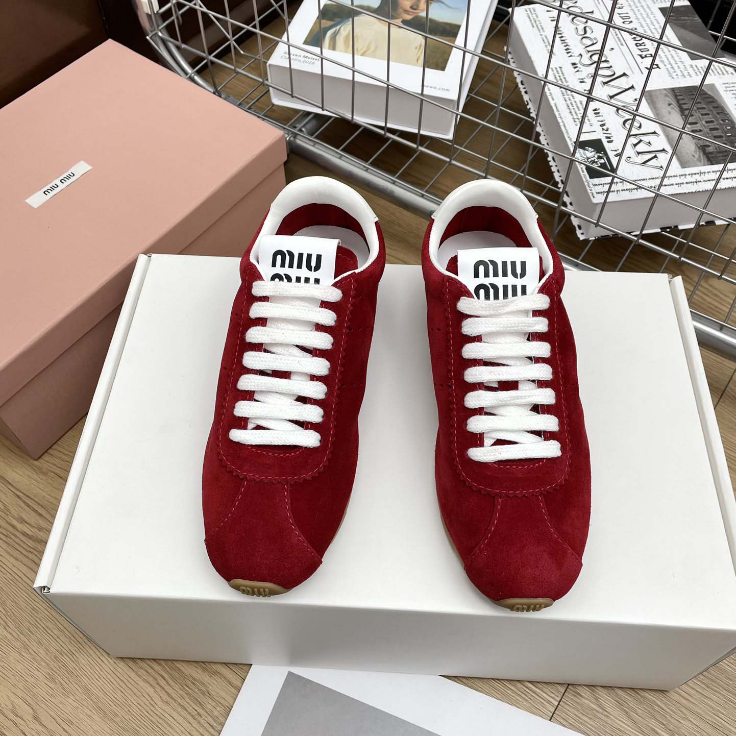 Miu Miu Plume Suede Sneakers - FashionPlug