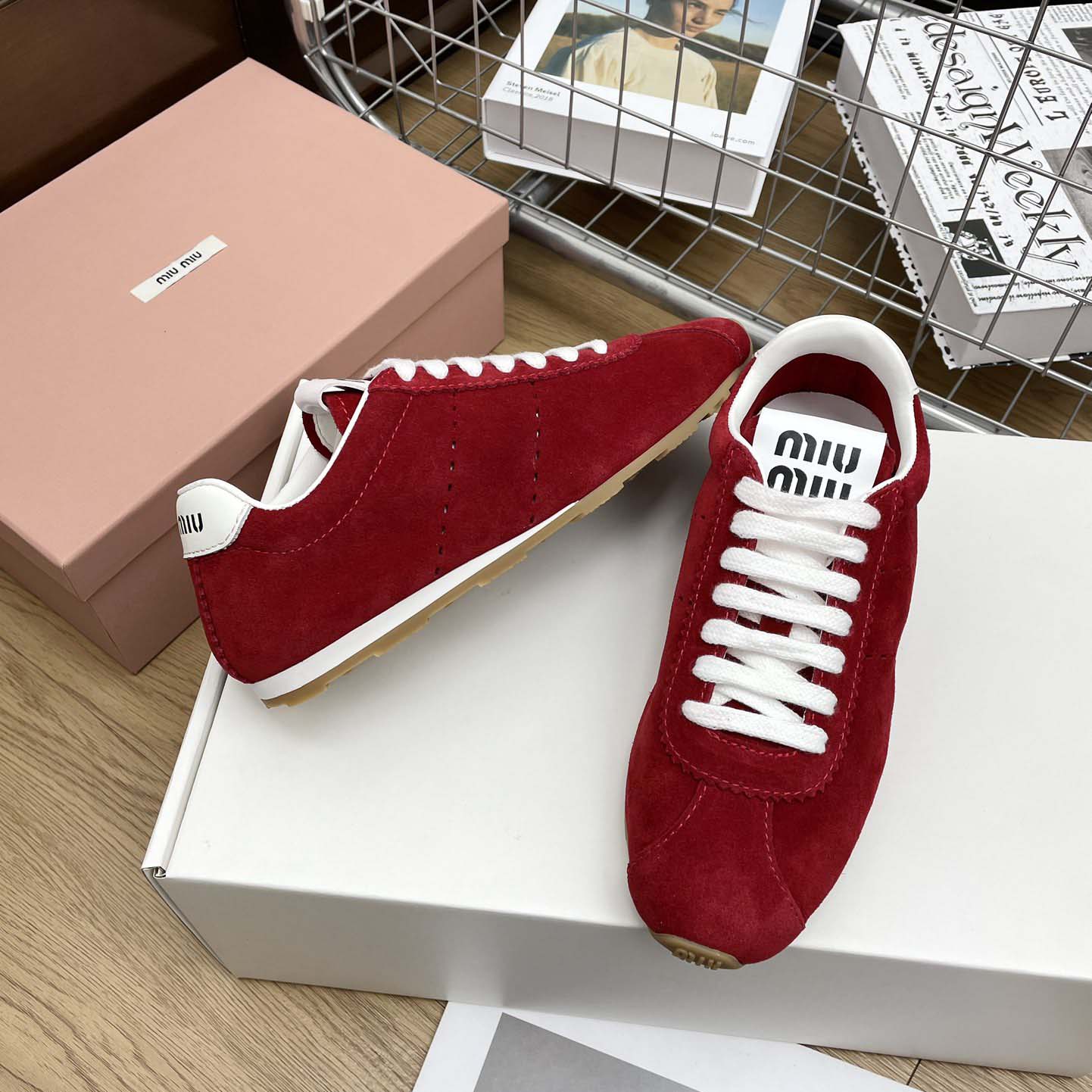 Miu Miu Plume Suede Sneakers - FashionPlug