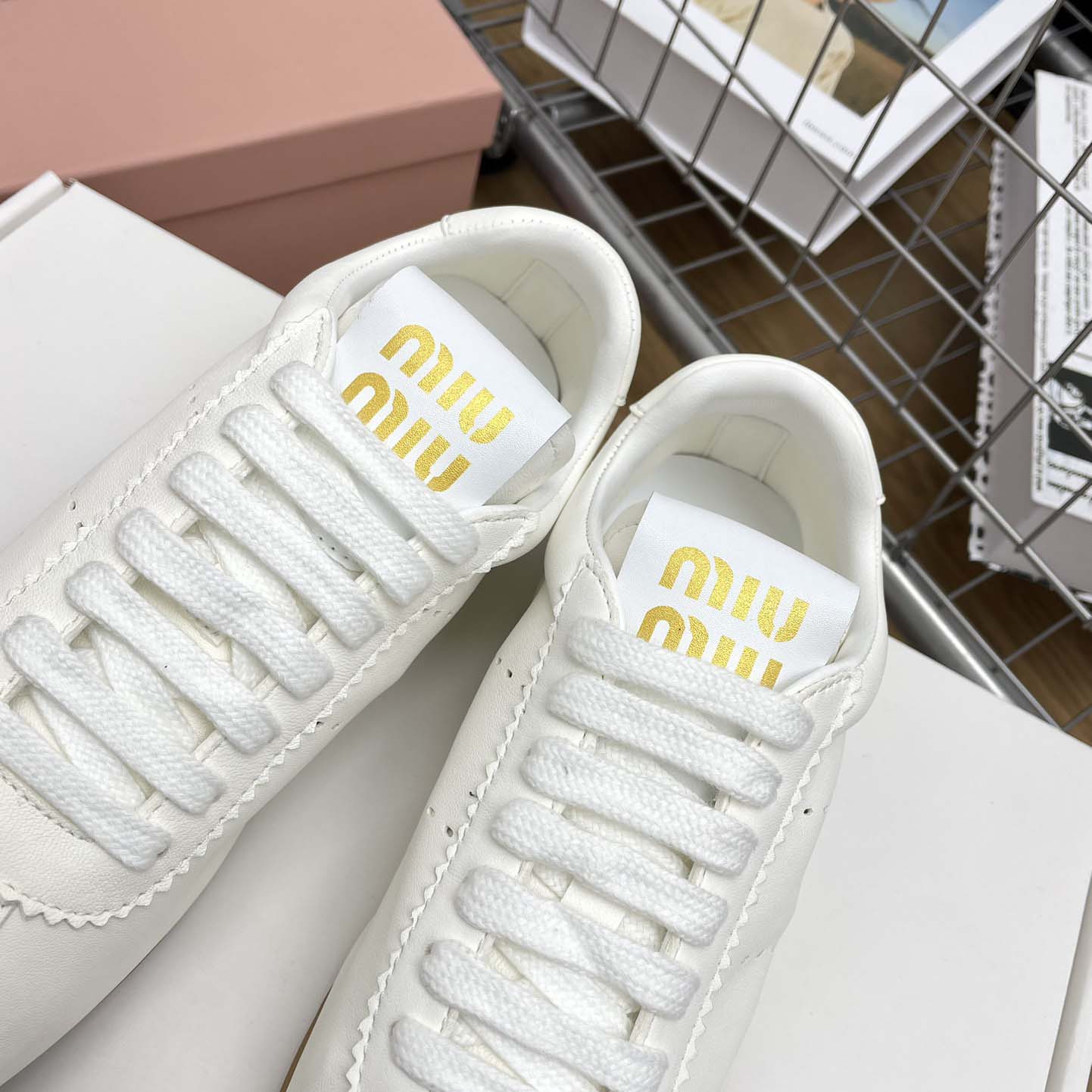 Miu Miu Plume Nappa Leather Sneakers - FashionPlug