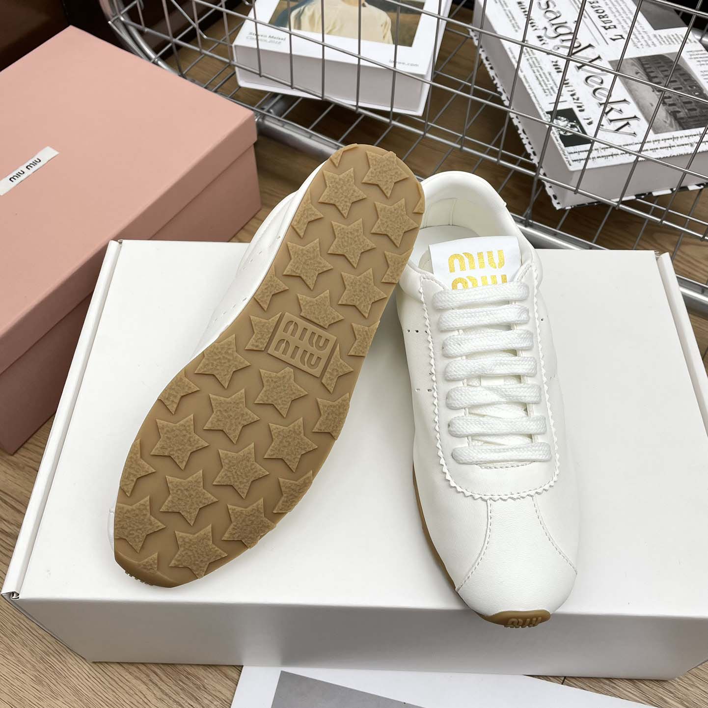 Miu Miu Plume Nappa Leather Sneakers - FashionPlug