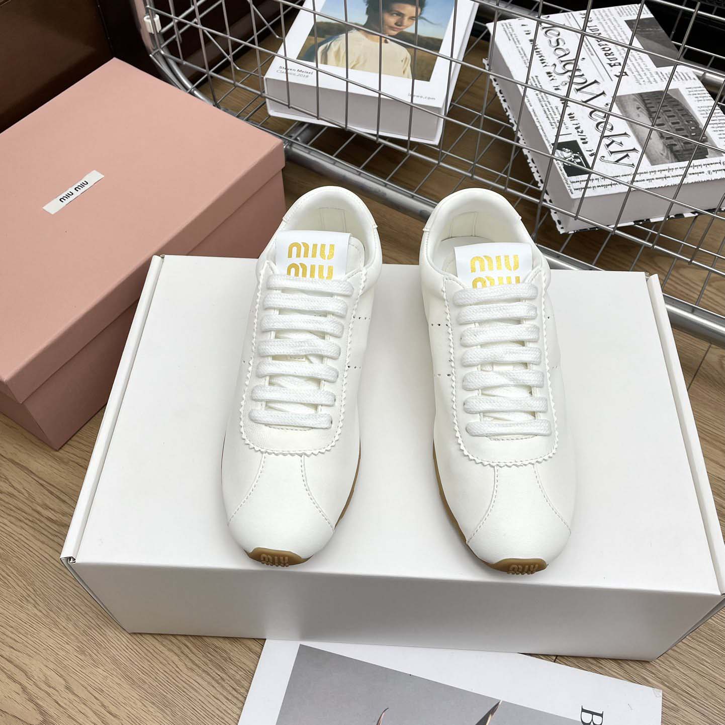 Miu Miu Plume Nappa Leather Sneakers - FashionPlug