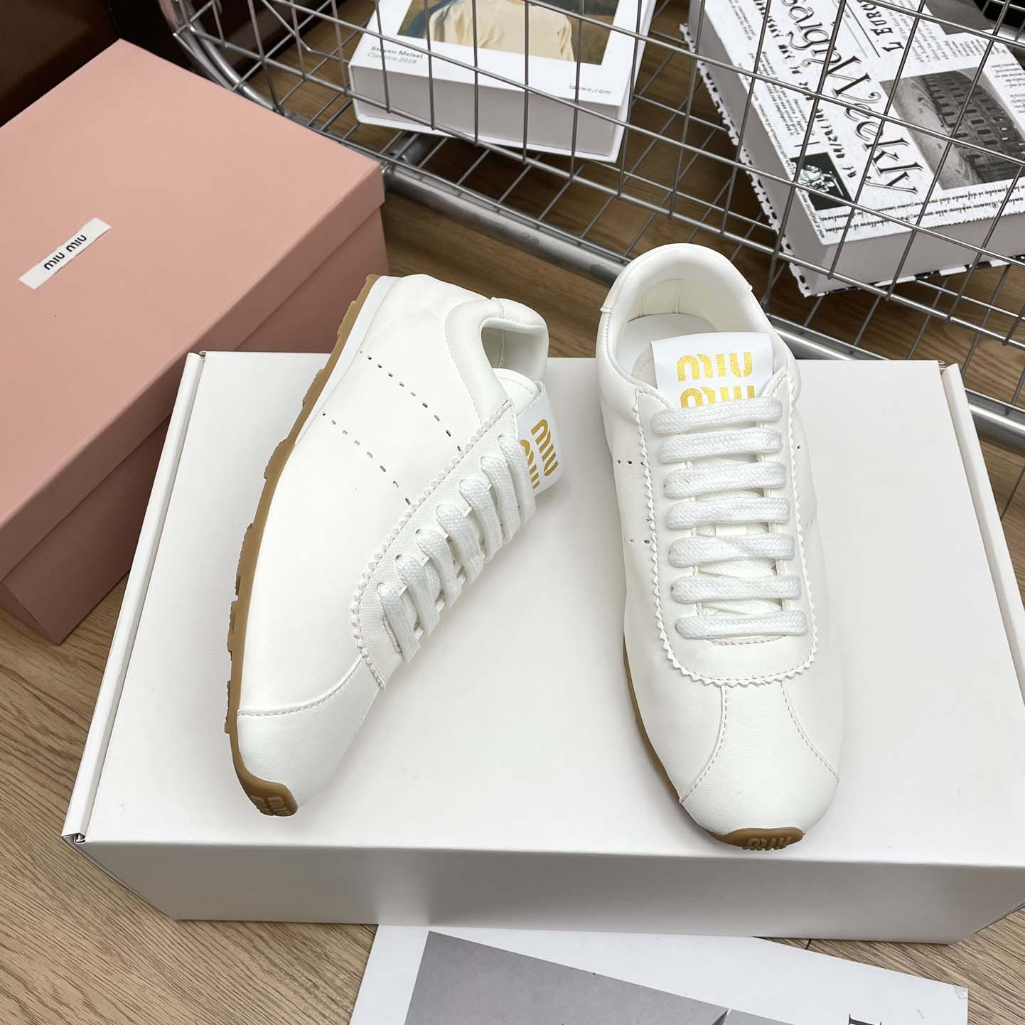 Miu Miu Plume Nappa Leather Sneakers - FashionPlug