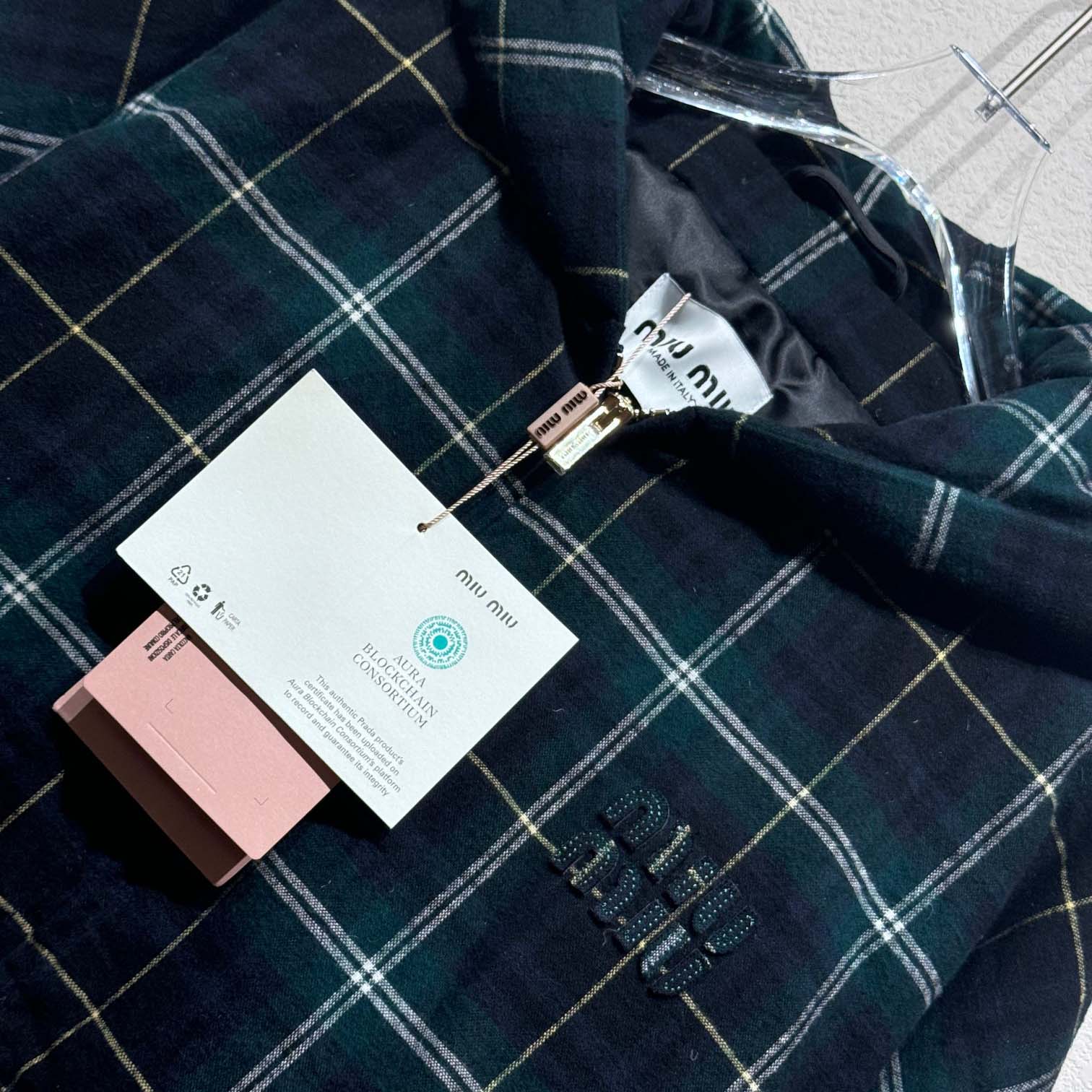 Miu Miu Plaid Hoodie Jacket - FashionPlug