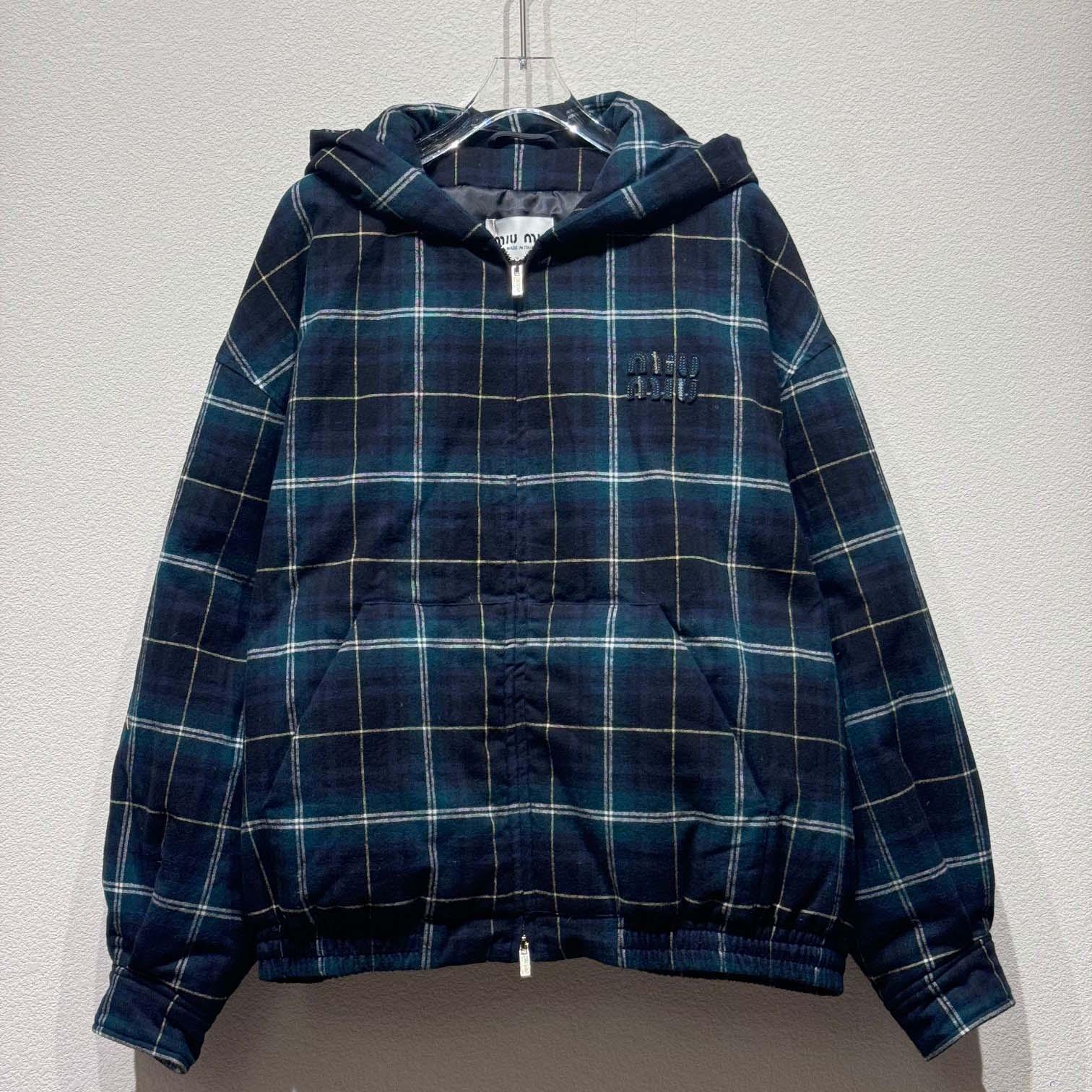 Miu Miu Plaid Hoodie Jacket - FashionPlug