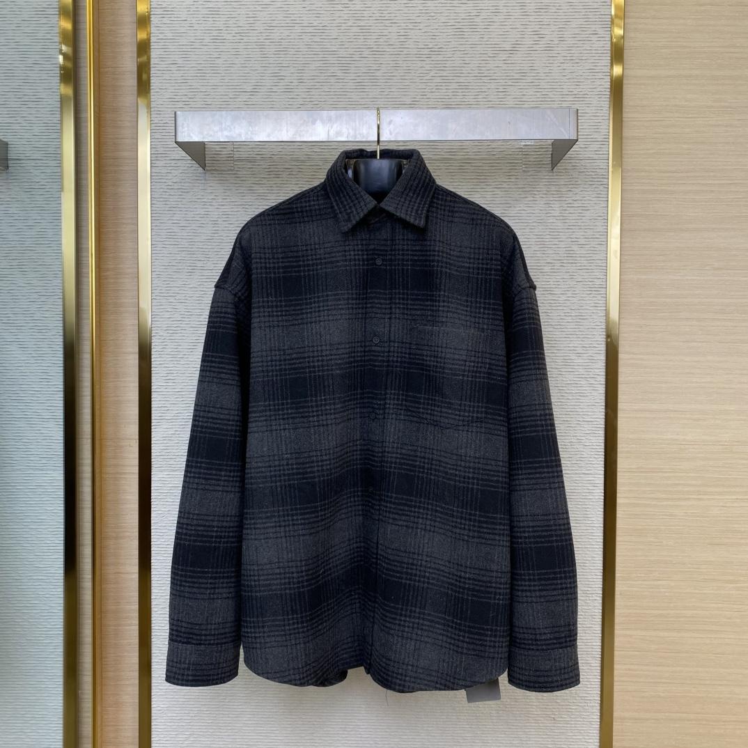 Balenciaga Black Checked Wool-Blend Flannel Shirt - FashionPlug