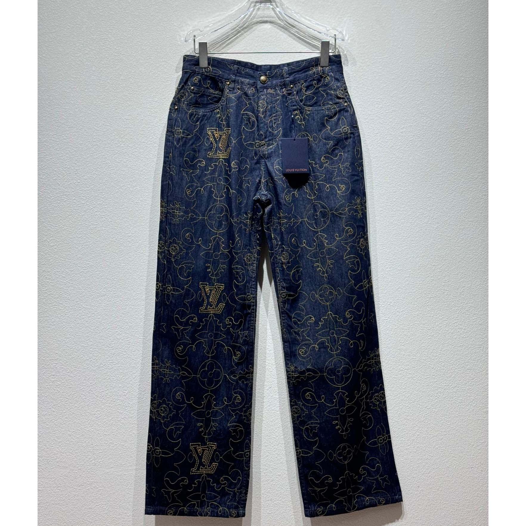 Louis Vuitton Embroidered Denim Pants    - FashionPlug