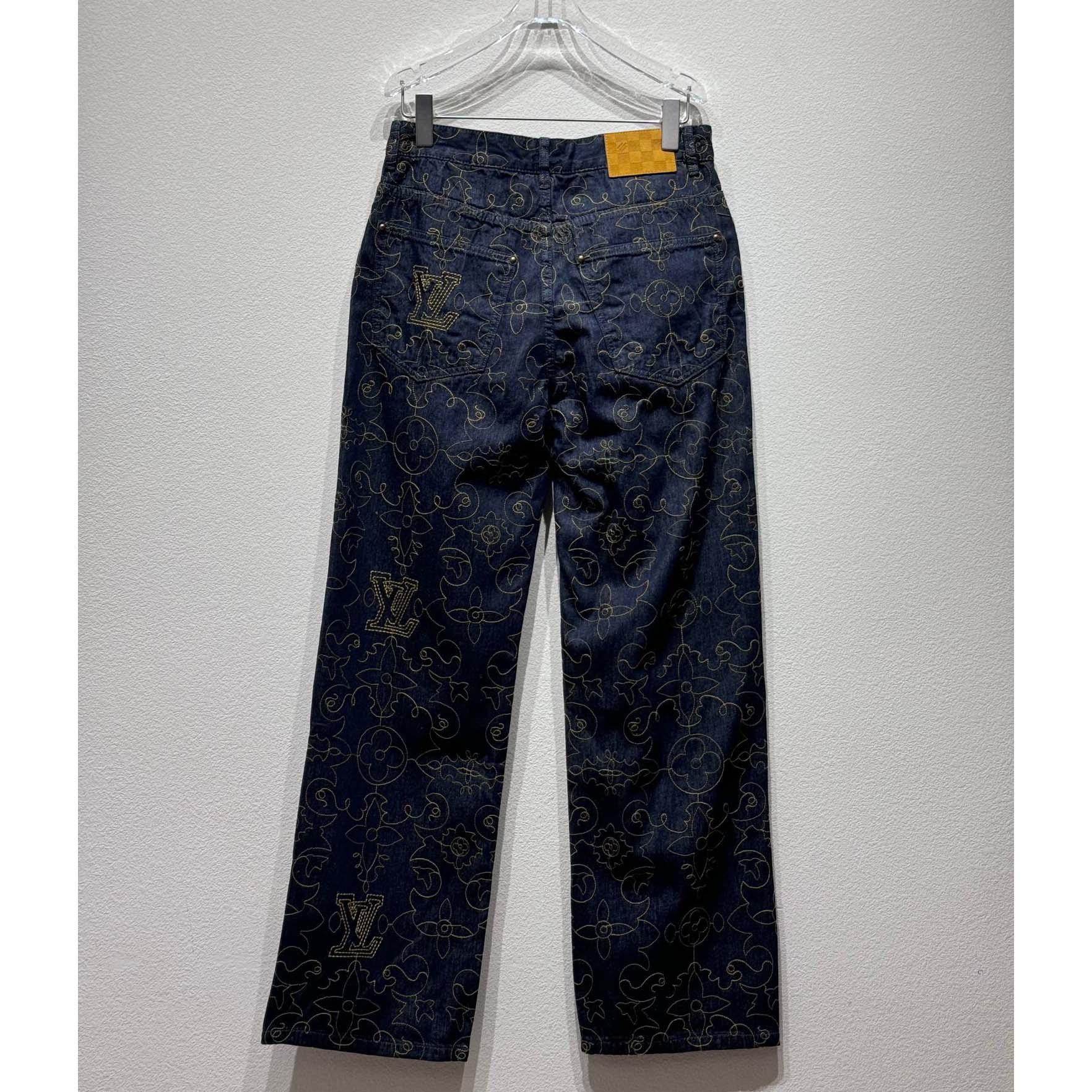 Louis Vuitton Embroidered Denim Pants    - FashionPlug