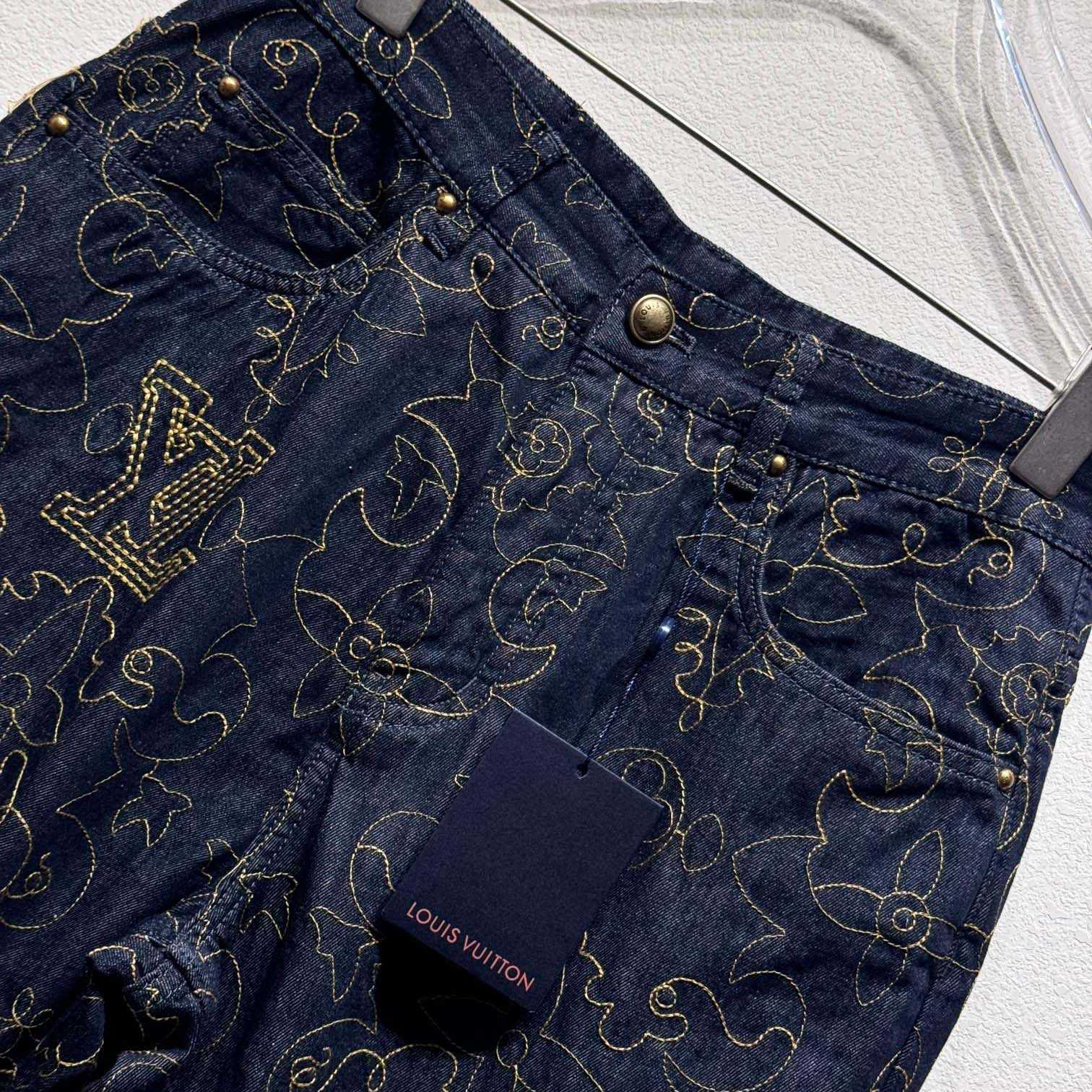 Louis Vuitton Embroidered Denim Pants    - FashionPlug