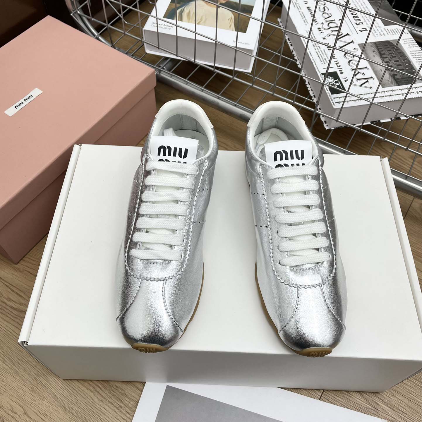 Miu Miu Plume Mordoré Calfskin Sneakers - FashionPlug