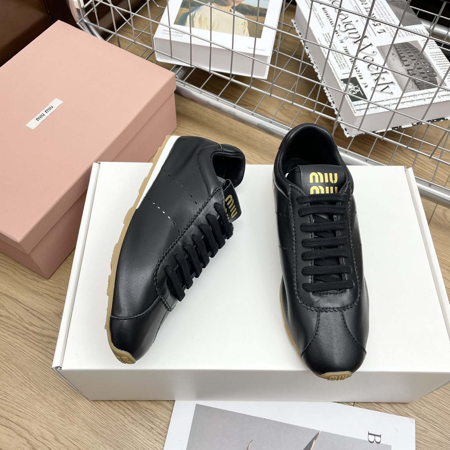 Miu Miu Plume Nappa Leather Sneakers - FashionPlug