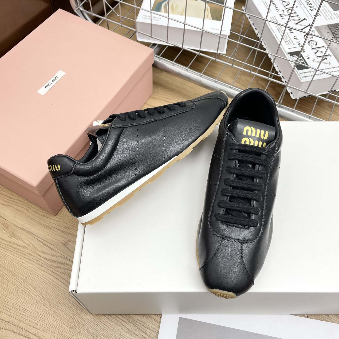Miu Miu Plume Nappa Leather Sneakers - FashionPlug