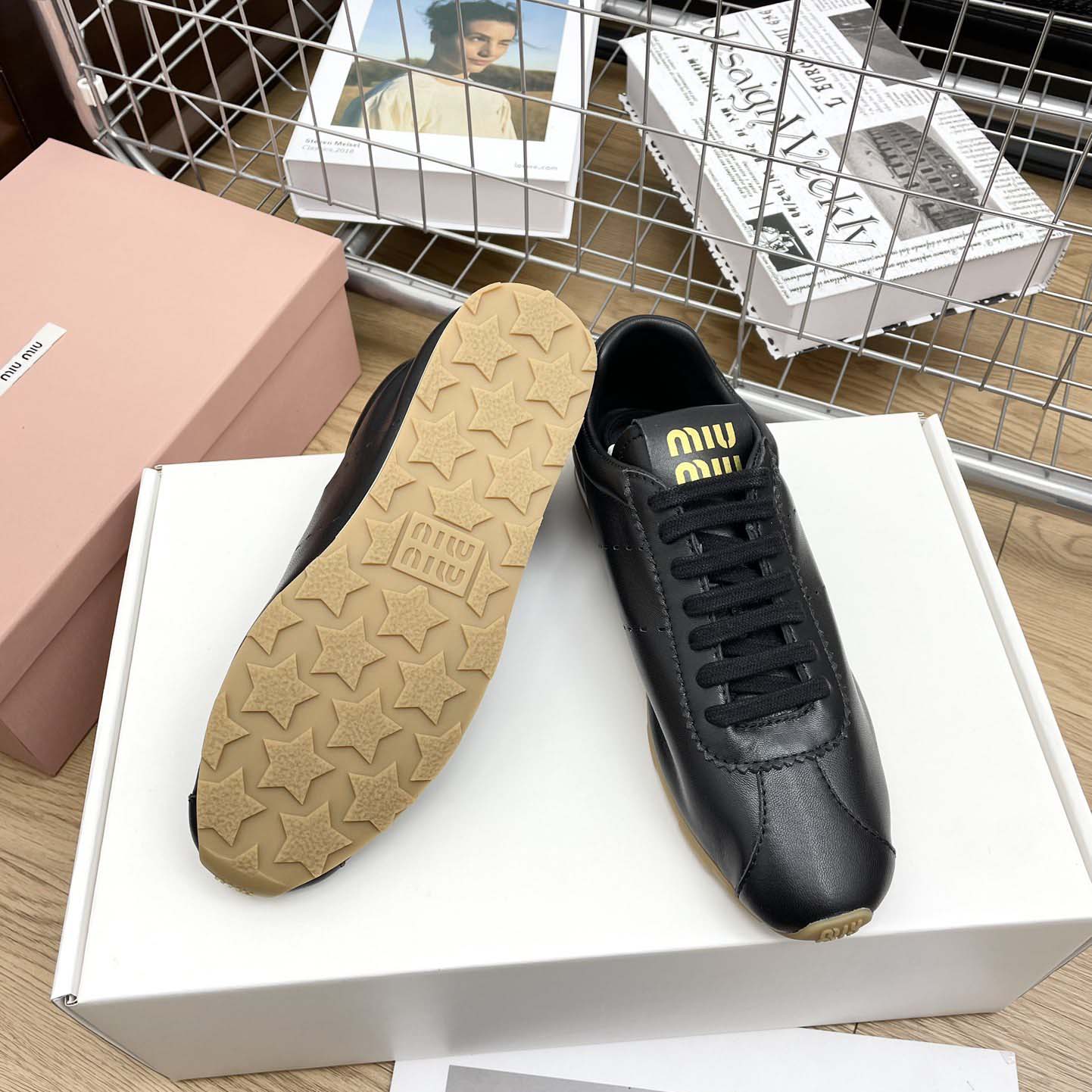 Miu Miu Plume Nappa Leather Sneakers - FashionPlug