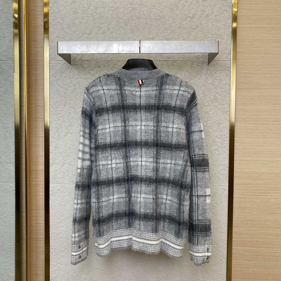Thom Browne Mohair Check 4-Bar Crewneck - FashionPlug