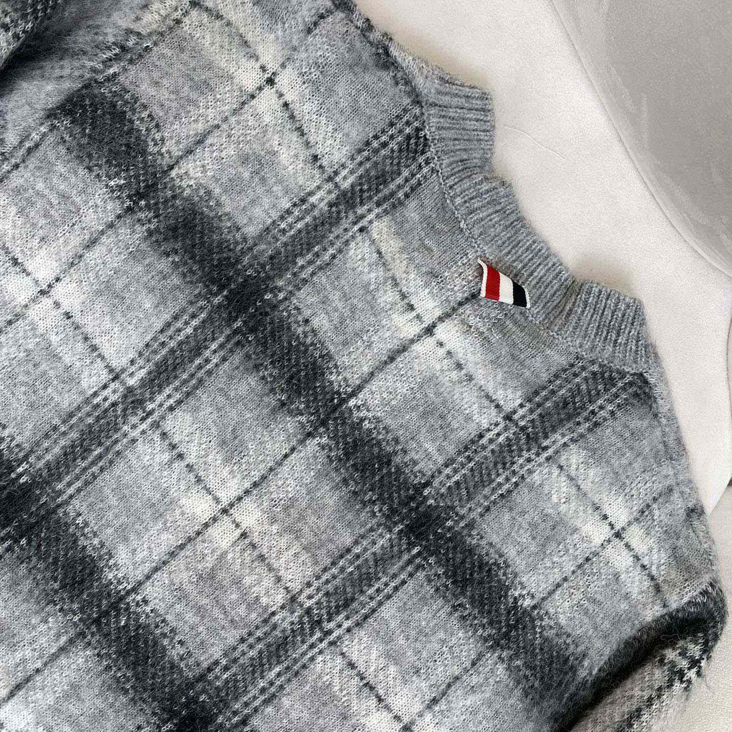 Thom Browne Mohair Check 4-Bar Crewneck - FashionPlug