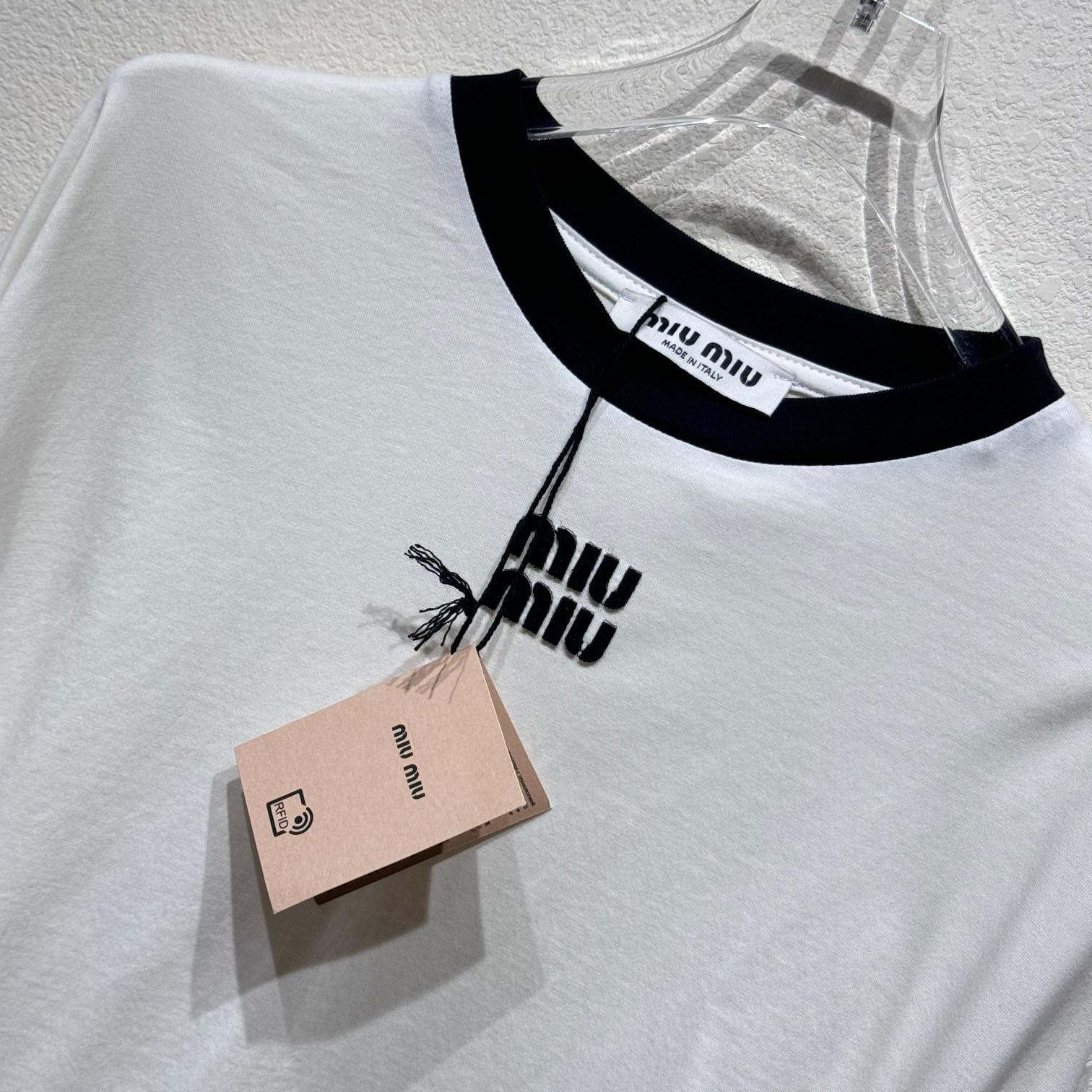 Miu Miu Long Sleeve Cotton T-shirt - FashionPlug