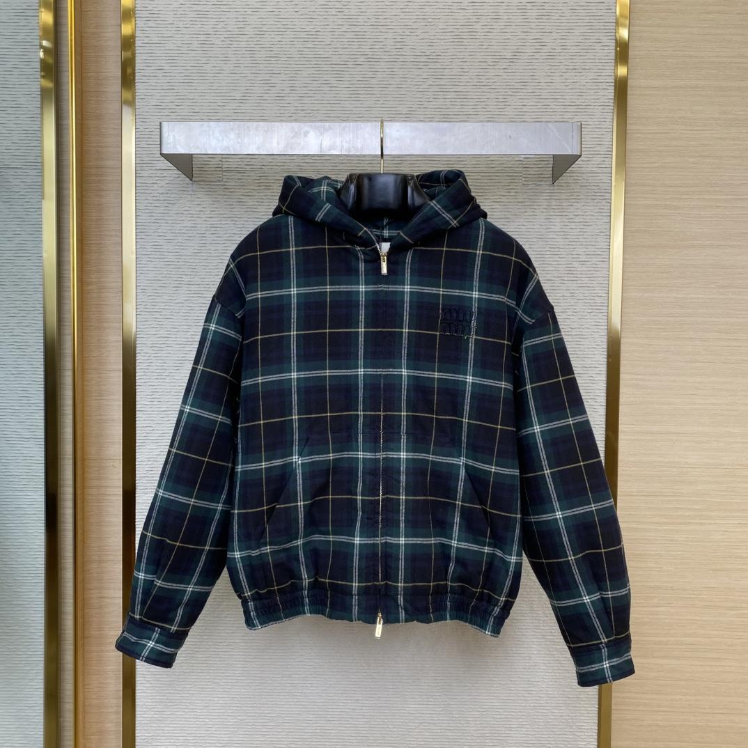 Miu Miu Plaid Hoodie Jacket - FashionPlug