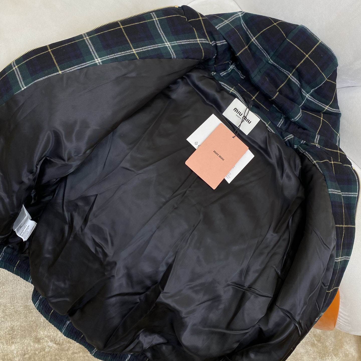 Miu Miu Plaid Hoodie Jacket - FashionPlug