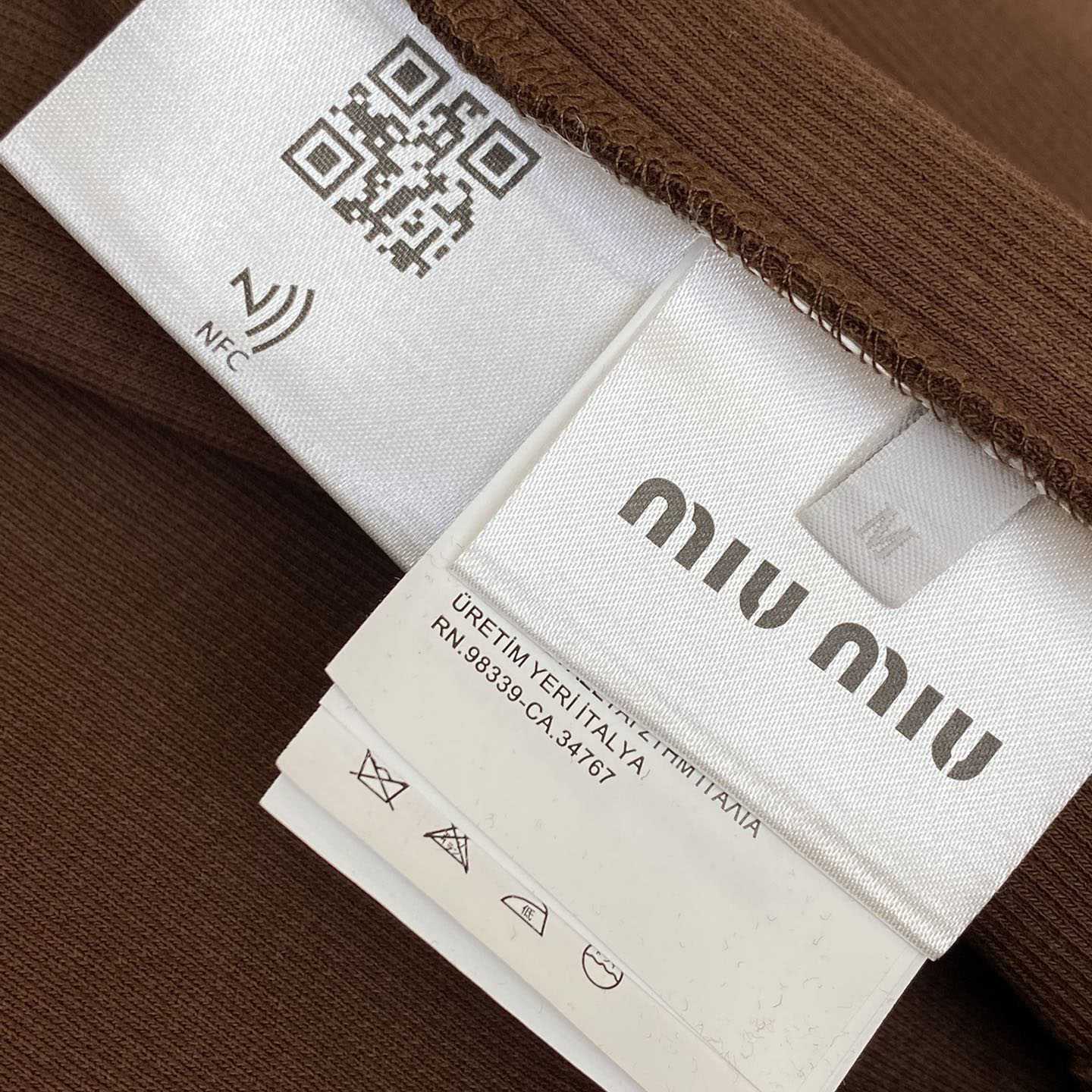 Miu Miu Brown Ribbed Cropped T-Shirt - FashionPlug