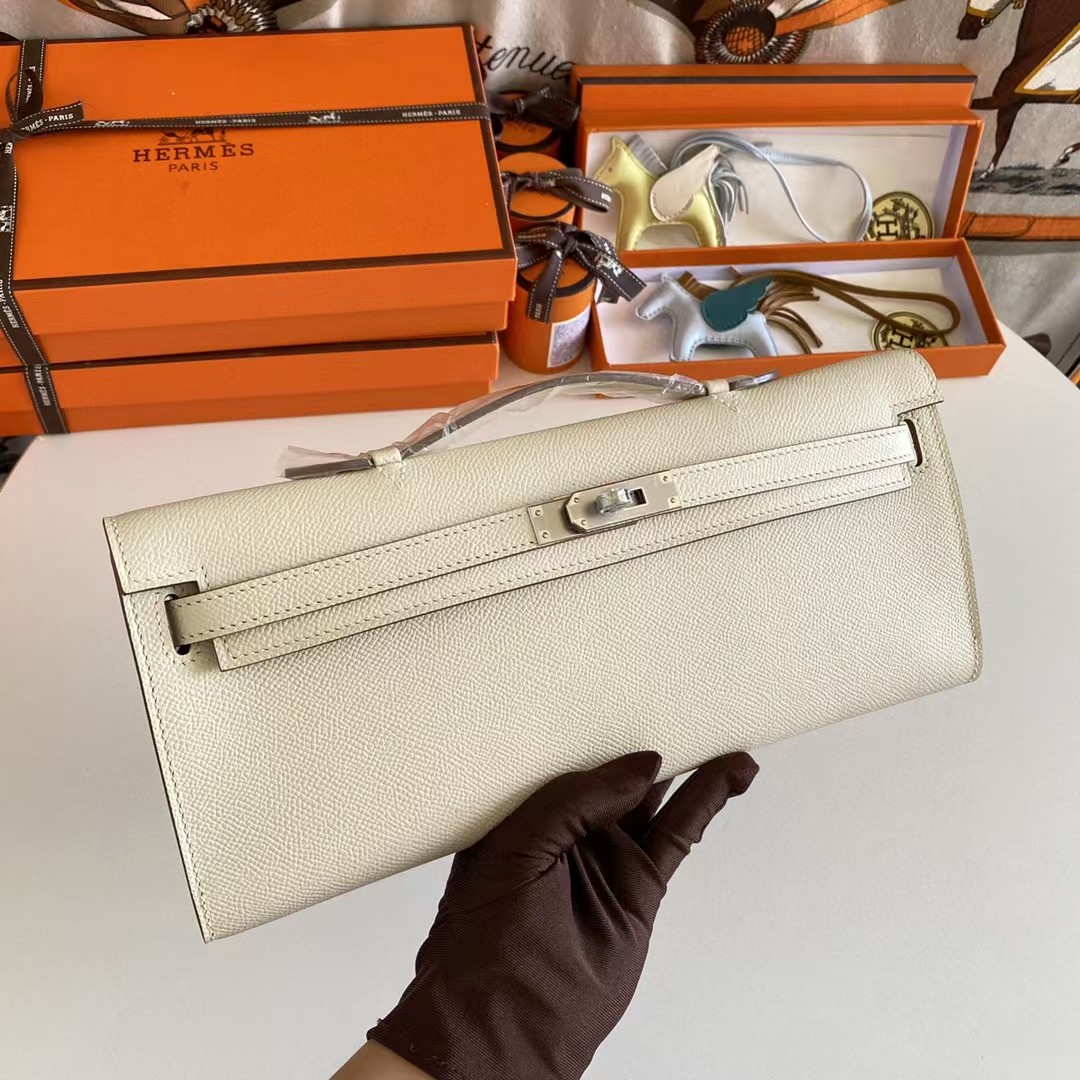 Hermes Women’s Genuine Leather Top Handle Lock Closure Clutch Bag   31cm - FashionPlug