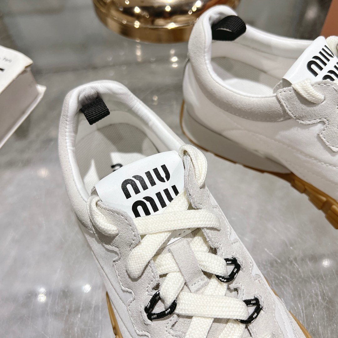 Miu Miu Tyre Technical Fabric And Suede Sneakers - FashionPlug