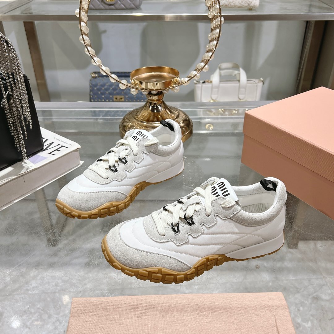 Miu Miu Tyre Technical Fabric And Suede Sneakers - FashionPlug