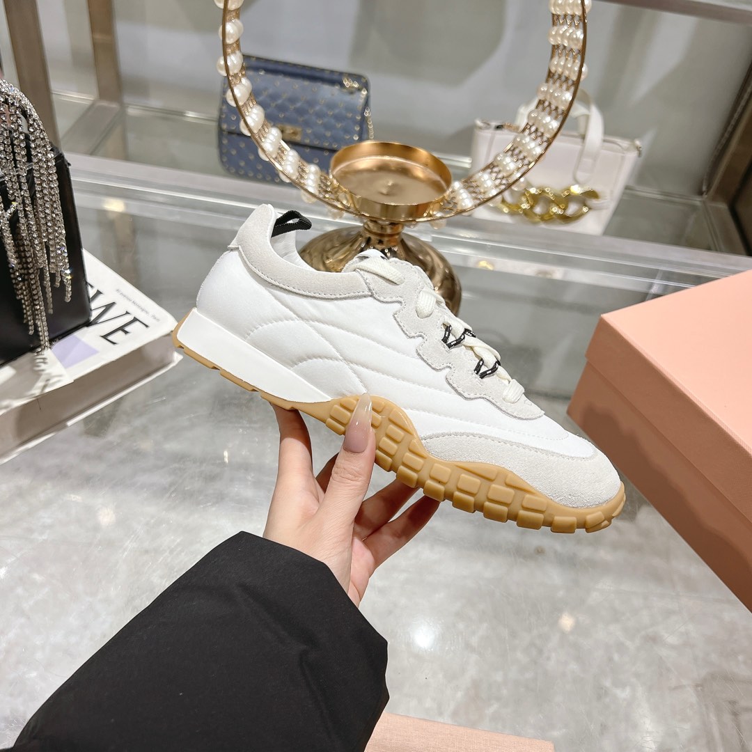 Miu Miu Tyre Technical Fabric And Suede Sneakers - FashionPlug