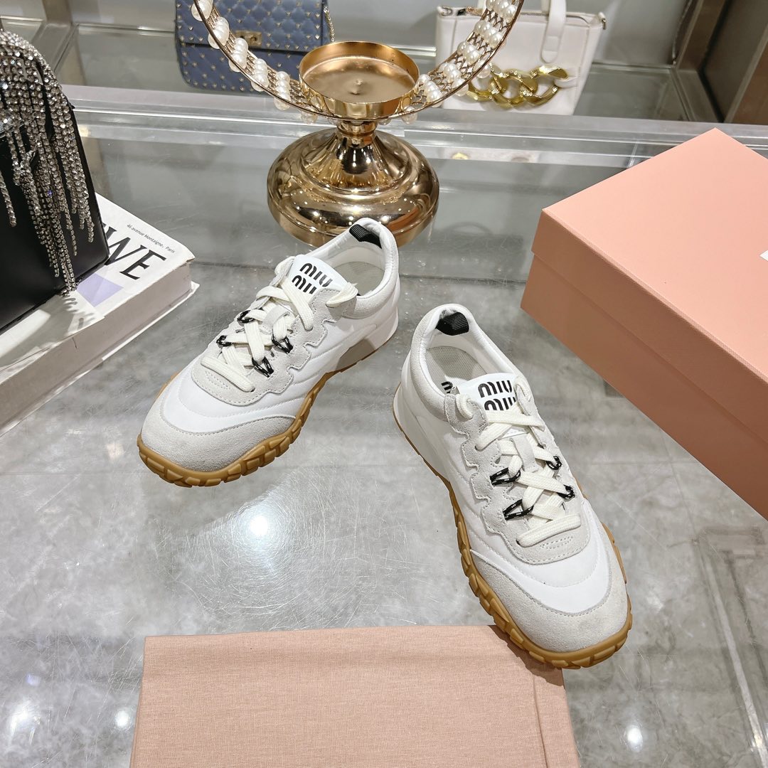Miu Miu Tyre Technical Fabric And Suede Sneakers - FashionPlug