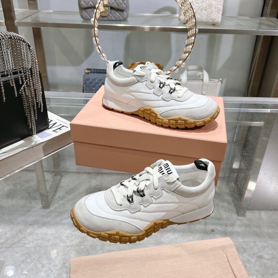 Miu Miu Tyre Technical Fabric And Suede Sneakers - FashionPlug
