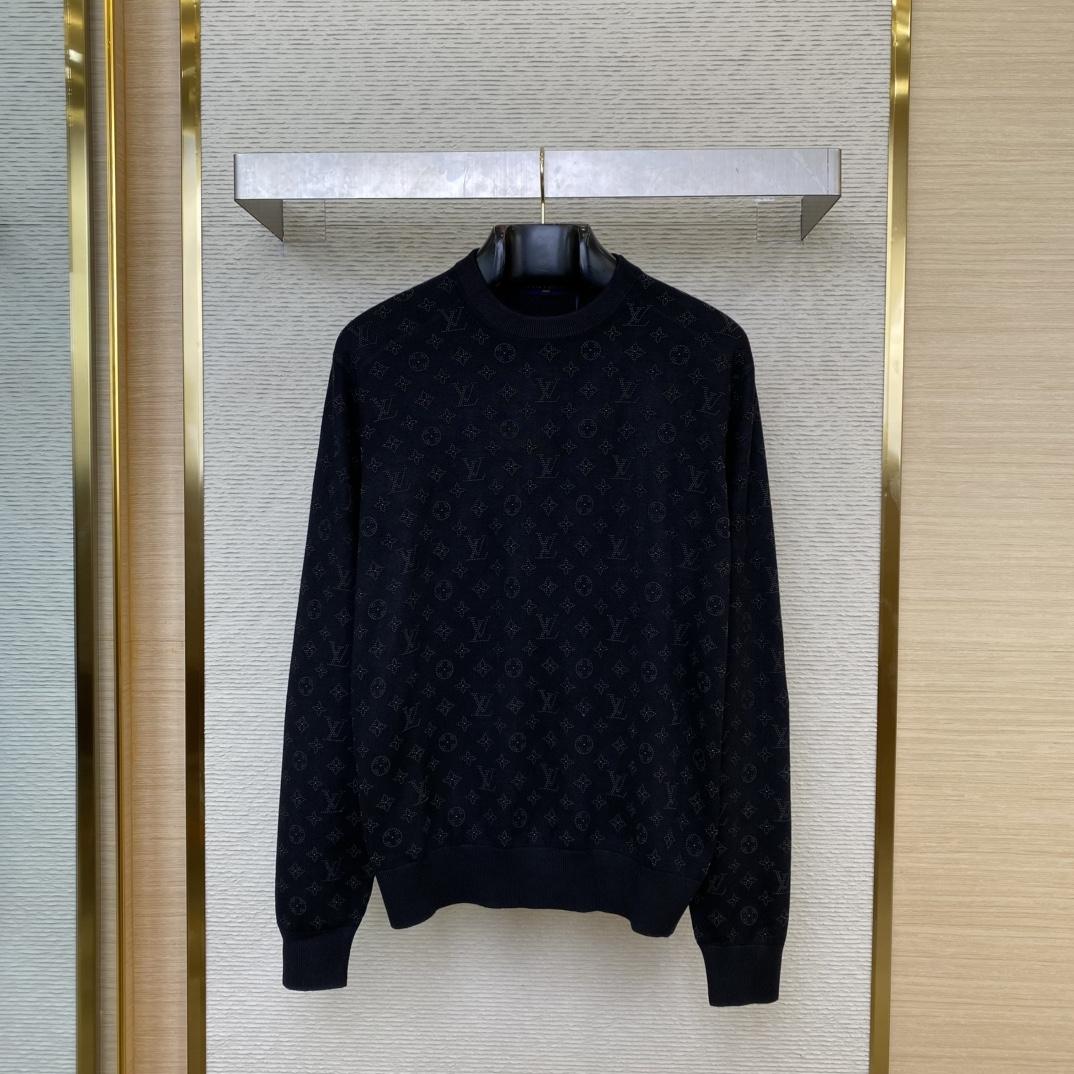 Louis Vuitton Monogram Embellished Wool Evening Crewneck   - FashionPlug
