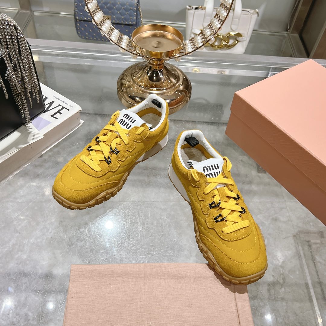 Miu Miu Tyre Technical Fabric And Suede Sneakers - FashionPlug