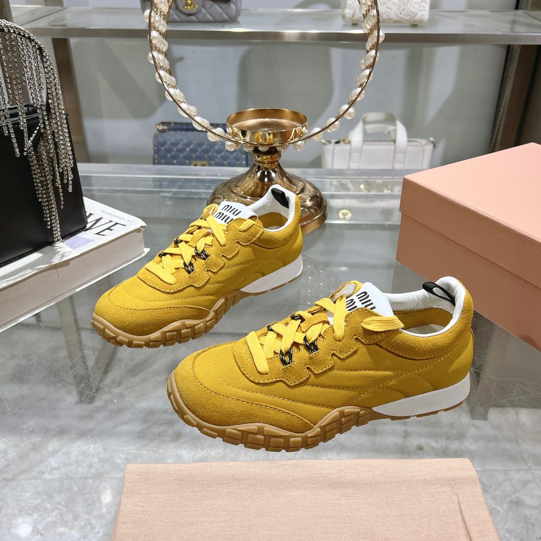 Miu Miu Tyre Technical Fabric And Suede Sneakers - FashionPlug