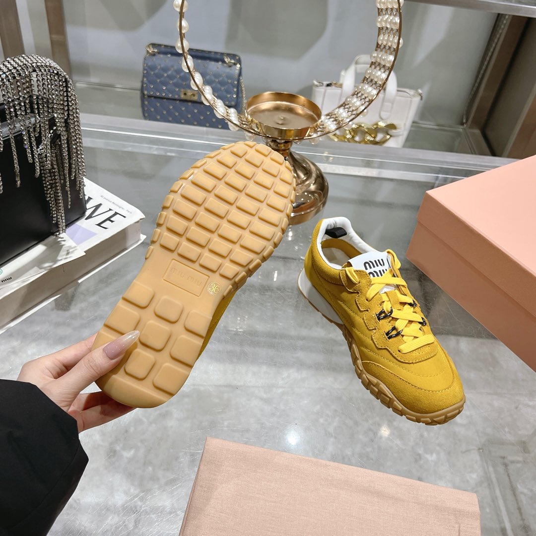 Miu Miu Tyre Technical Fabric And Suede Sneakers - FashionPlug
