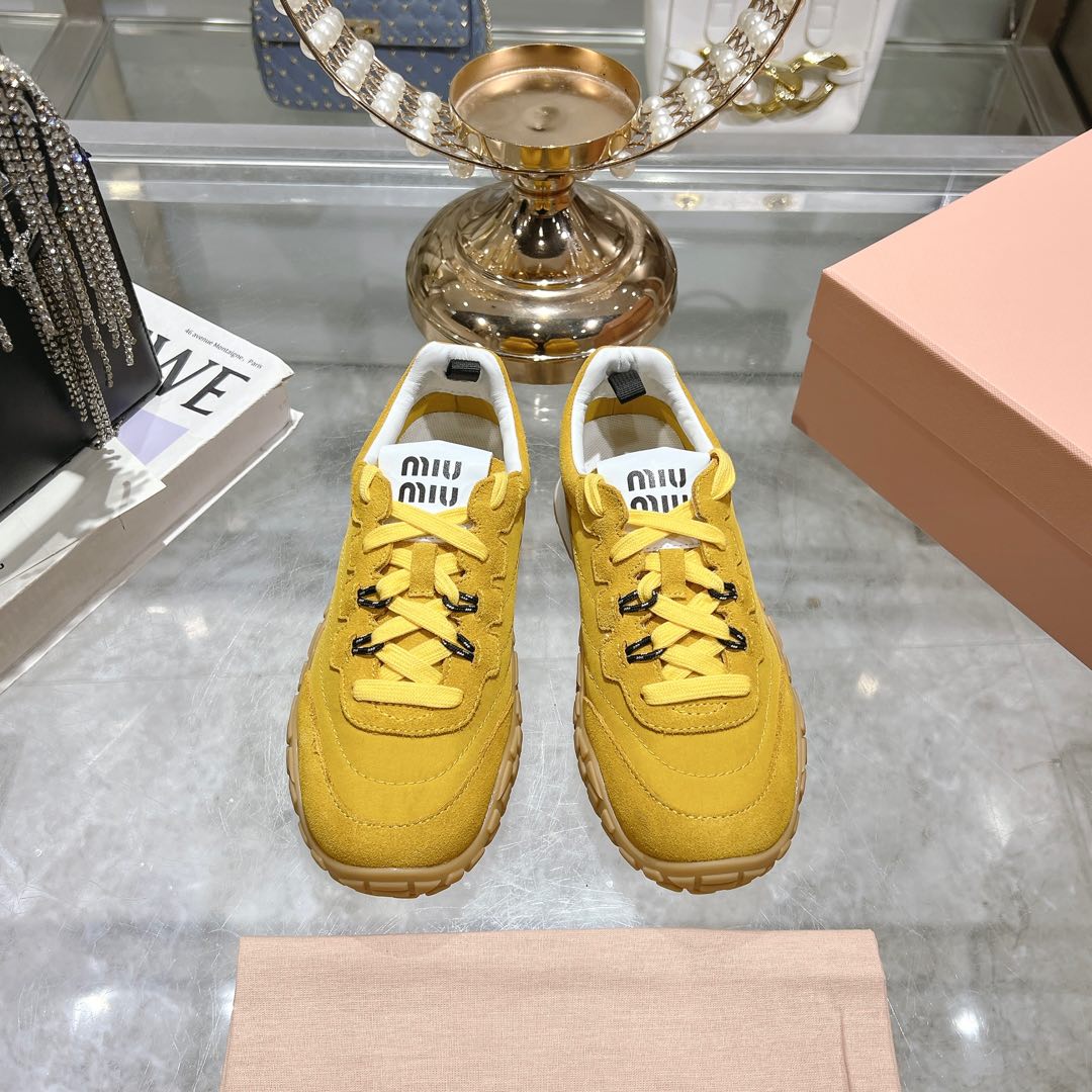 Miu Miu Tyre Technical Fabric And Suede Sneakers - FashionPlug