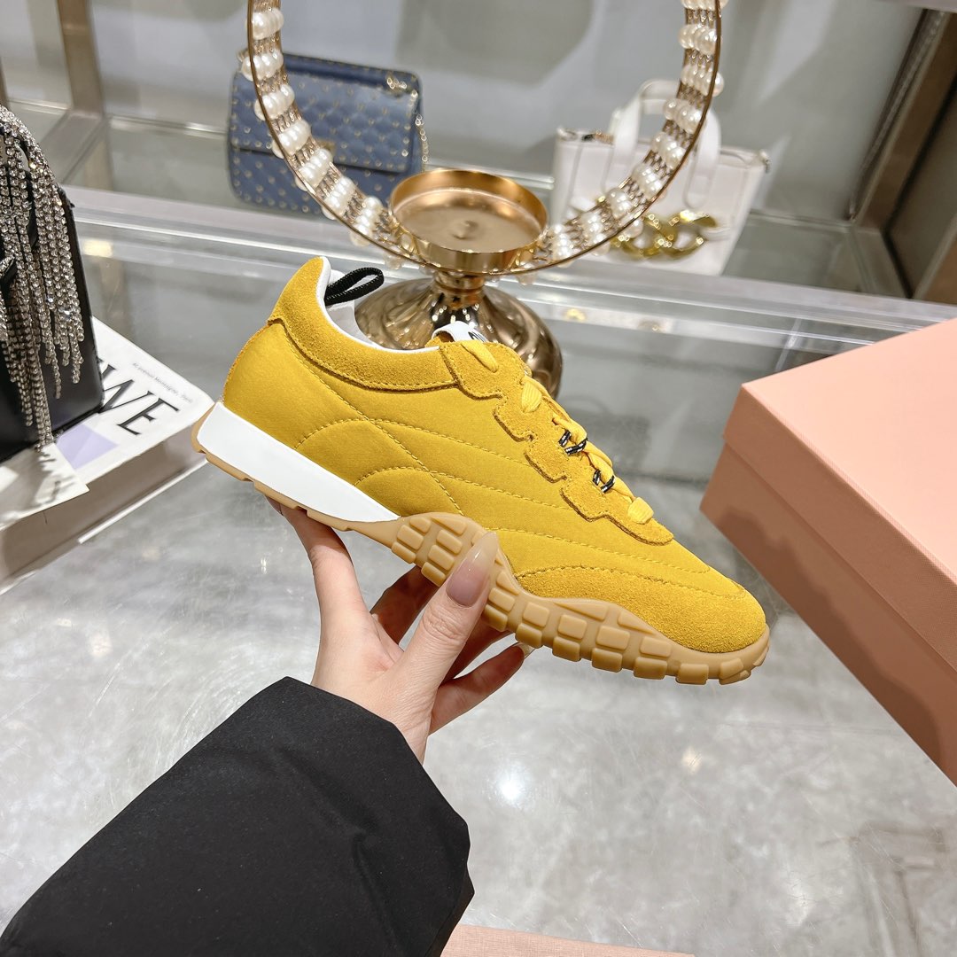 Miu Miu Tyre Technical Fabric And Suede Sneakers - FashionPlug