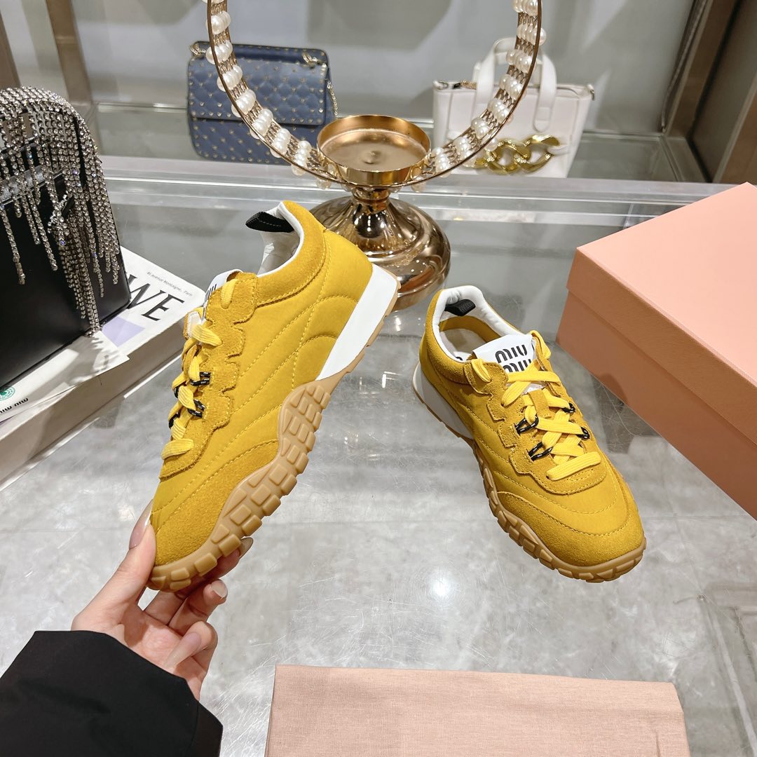 Miu Miu Tyre Technical Fabric And Suede Sneakers - FashionPlug