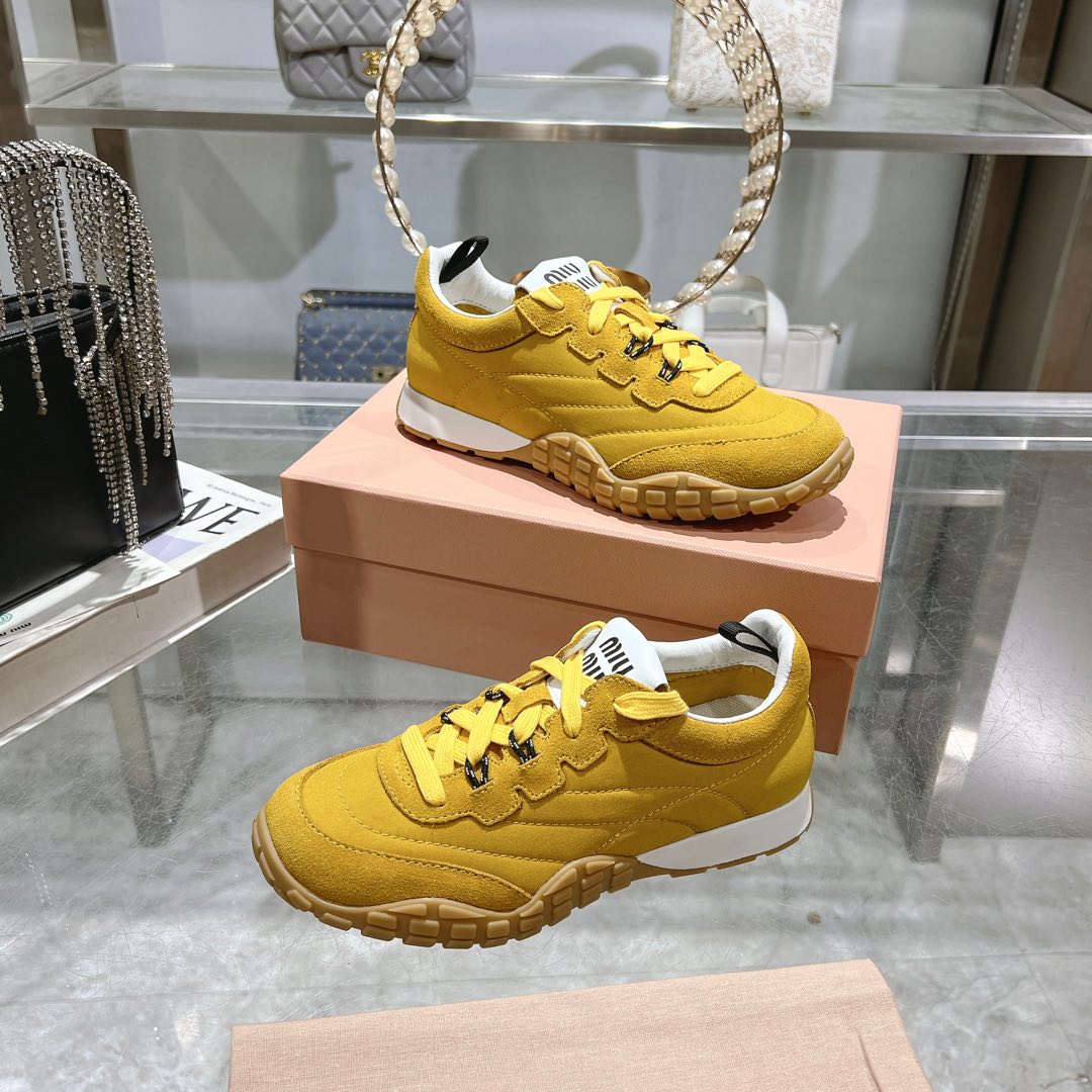 Miu Miu Tyre Technical Fabric And Suede Sneakers - FashionPlug