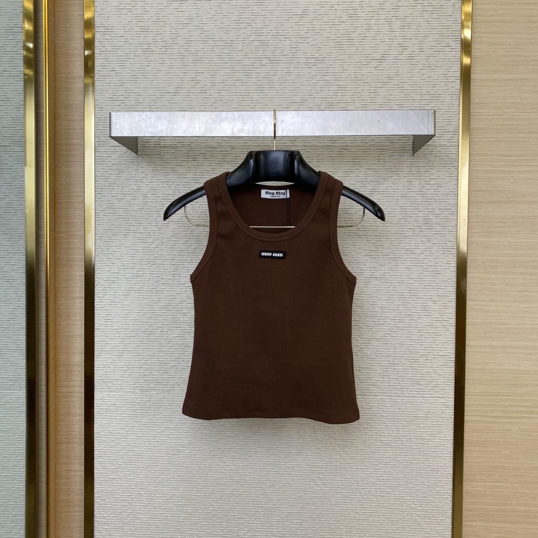 Miu Miu Brown Ribbed Knit Tank Top - FashionPlug