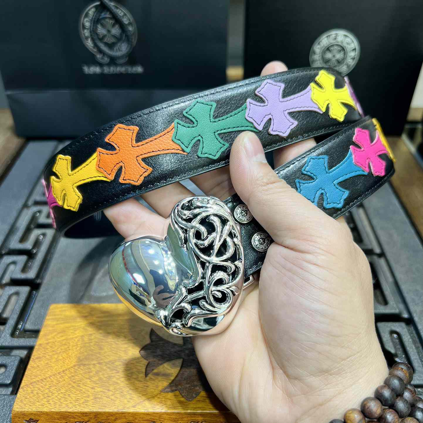 Chrome Hearts Colorful Cross Stitch CH Crochet Belt - FashionPlug
