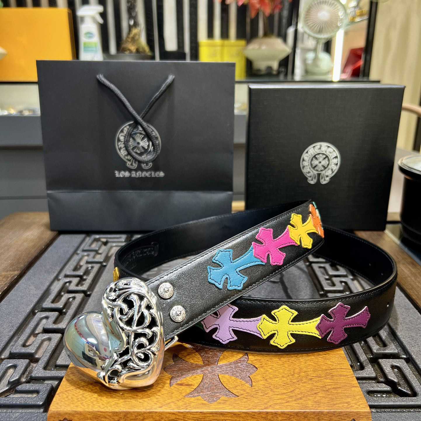 Chrome Hearts Colorful Cross Stitch CH Crochet Belt - FashionPlug