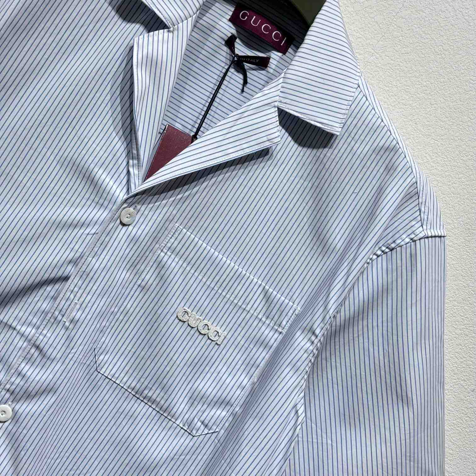 Gucci Embroidered Striped Cotton Shirt - FashionPlug