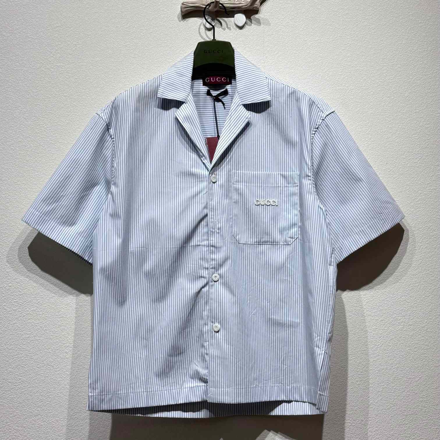Gucci Embroidered Striped Cotton Shirt - FashionPlug