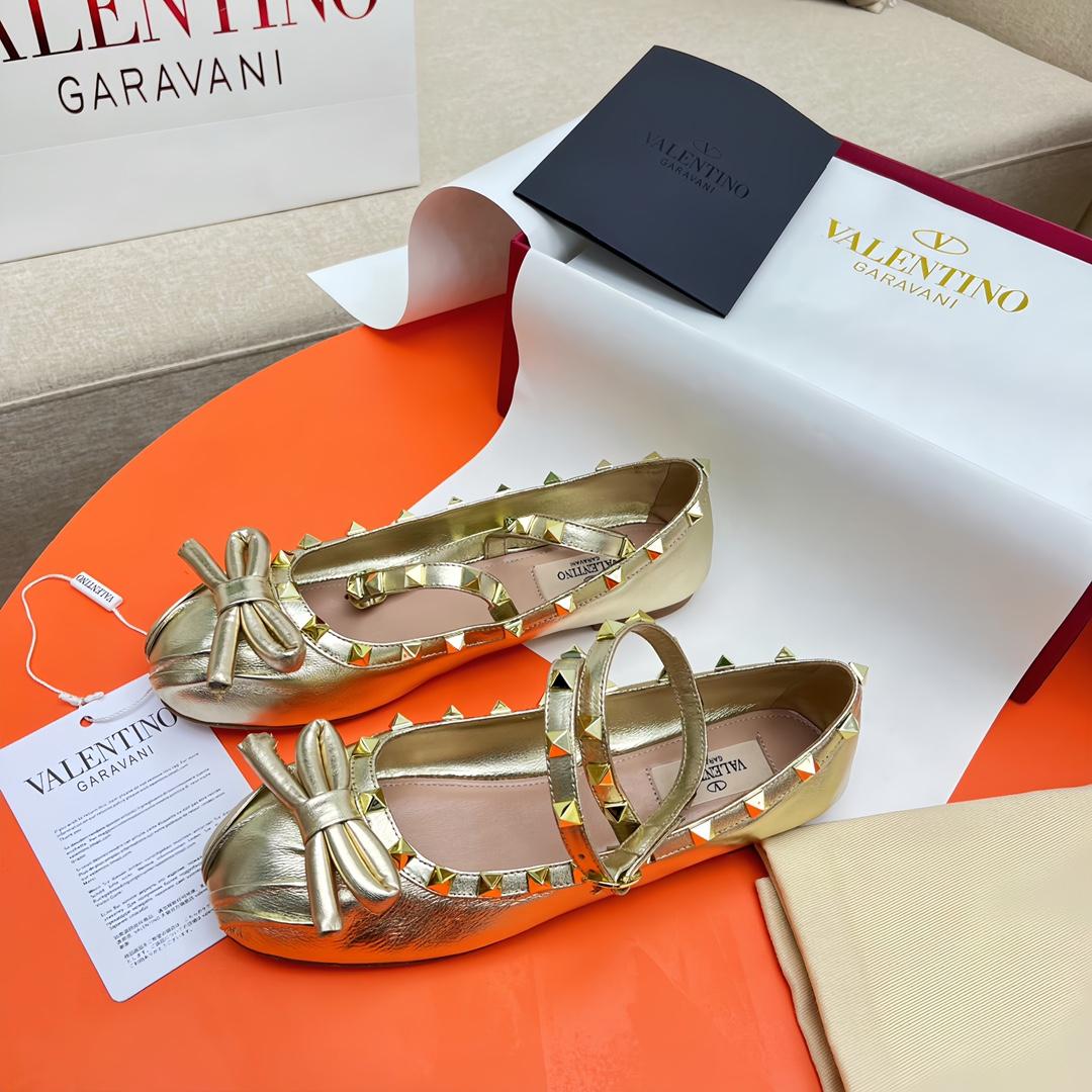Valenti Rockstud Laminated Nappa Leather Ballerina - FashionPlug