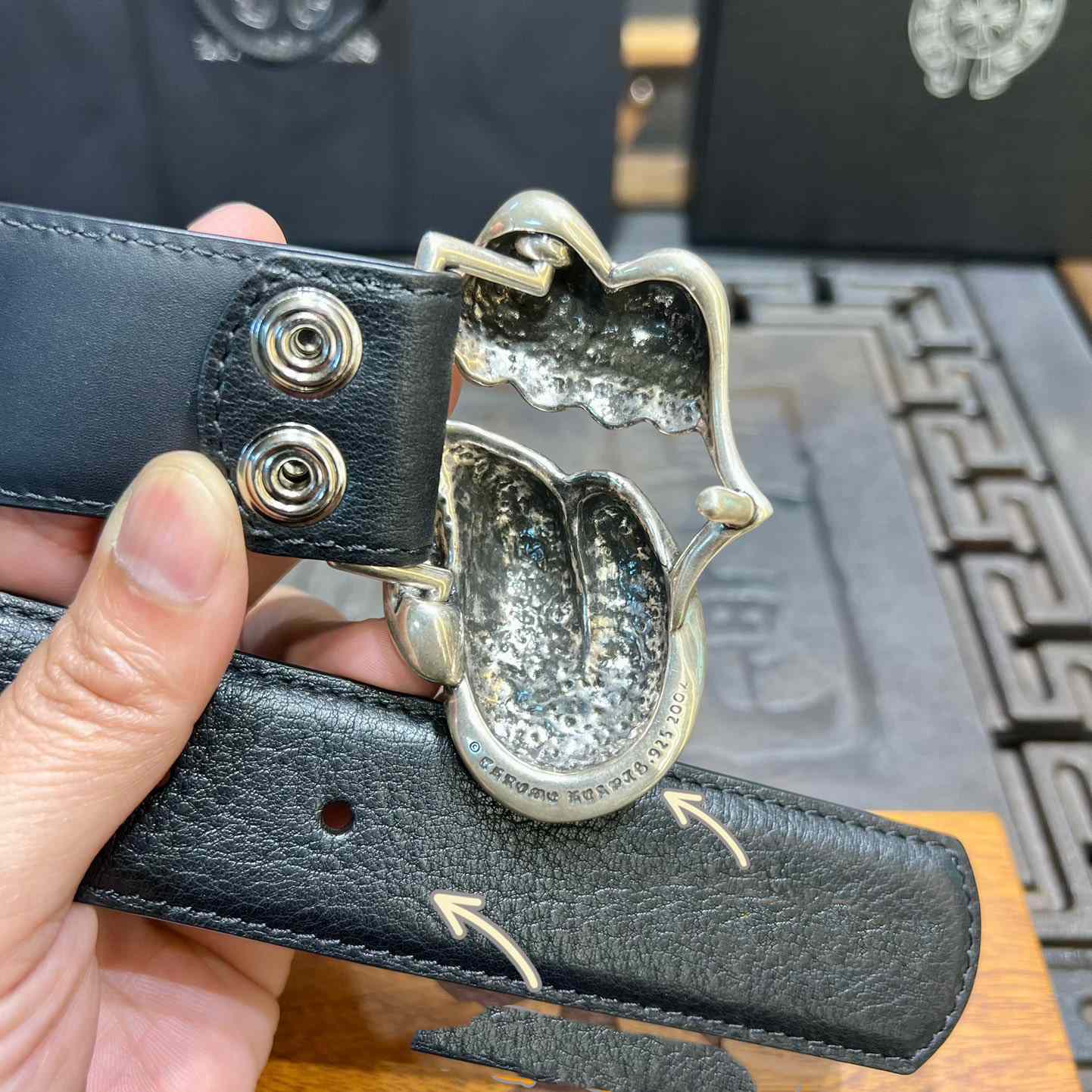 Chrome Hearts Rolling Stones Studded Belt & Buckle - FashionPlug