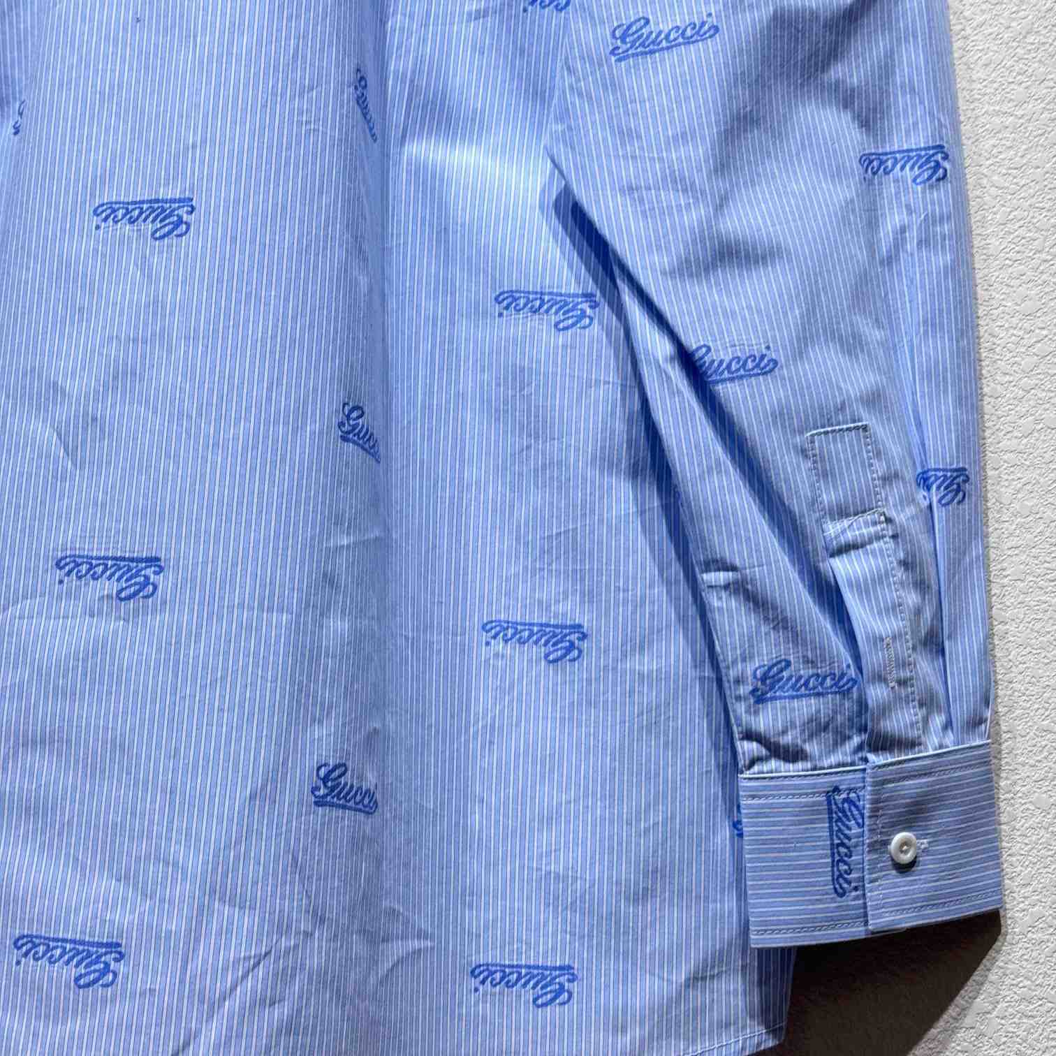 Gucci Embroidered Striped Cotton Shirt - FashionPlug