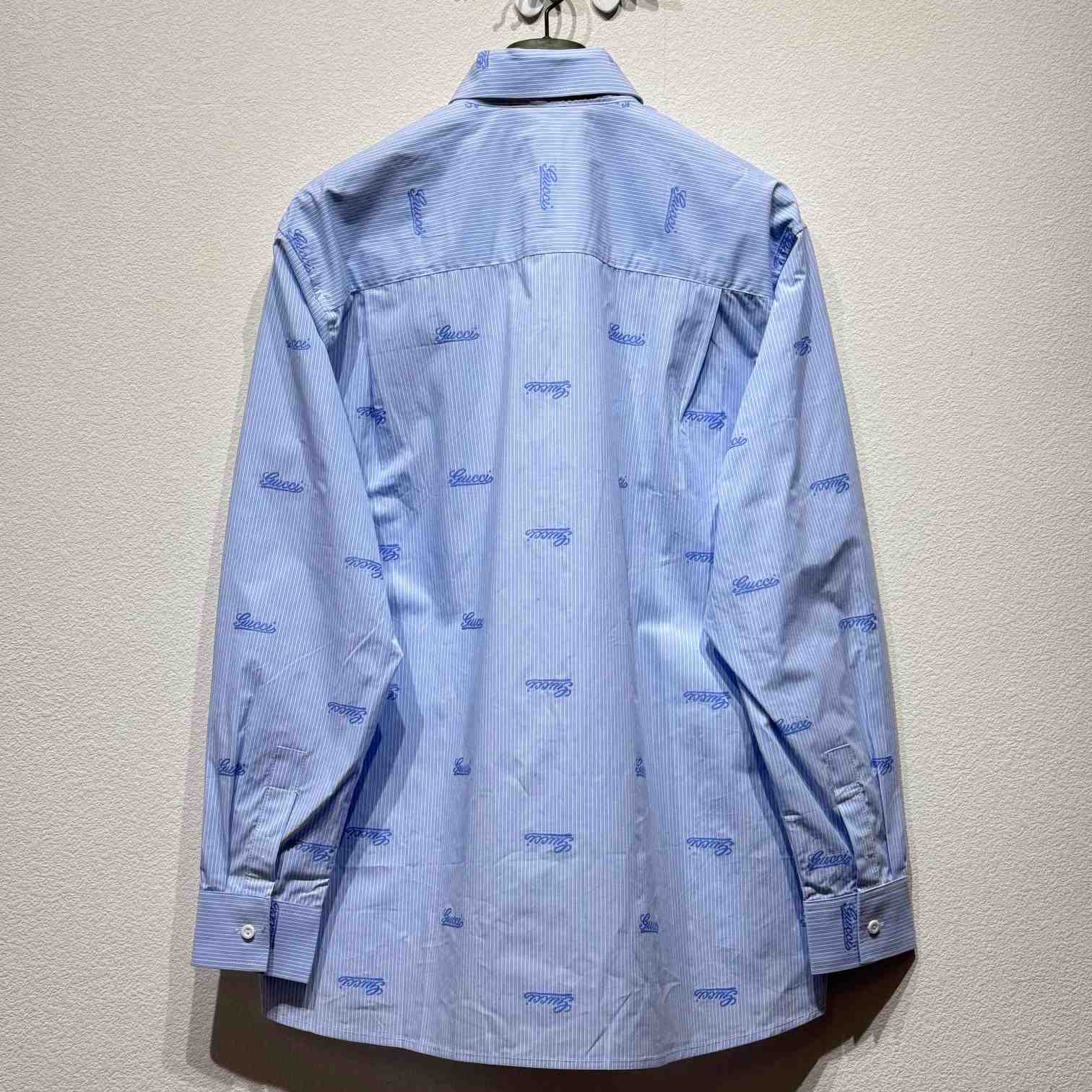 Gucci Embroidered Striped Cotton Shirt - FashionPlug