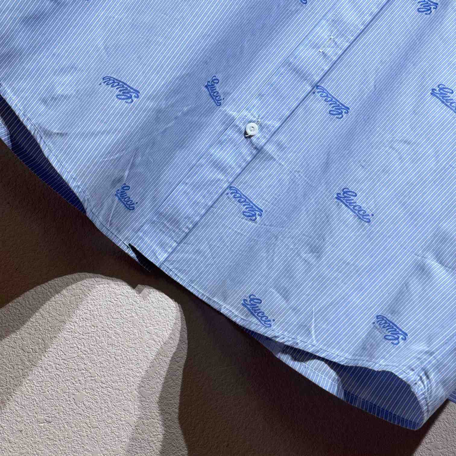 Gucci Embroidered Striped Cotton Shirt - FashionPlug