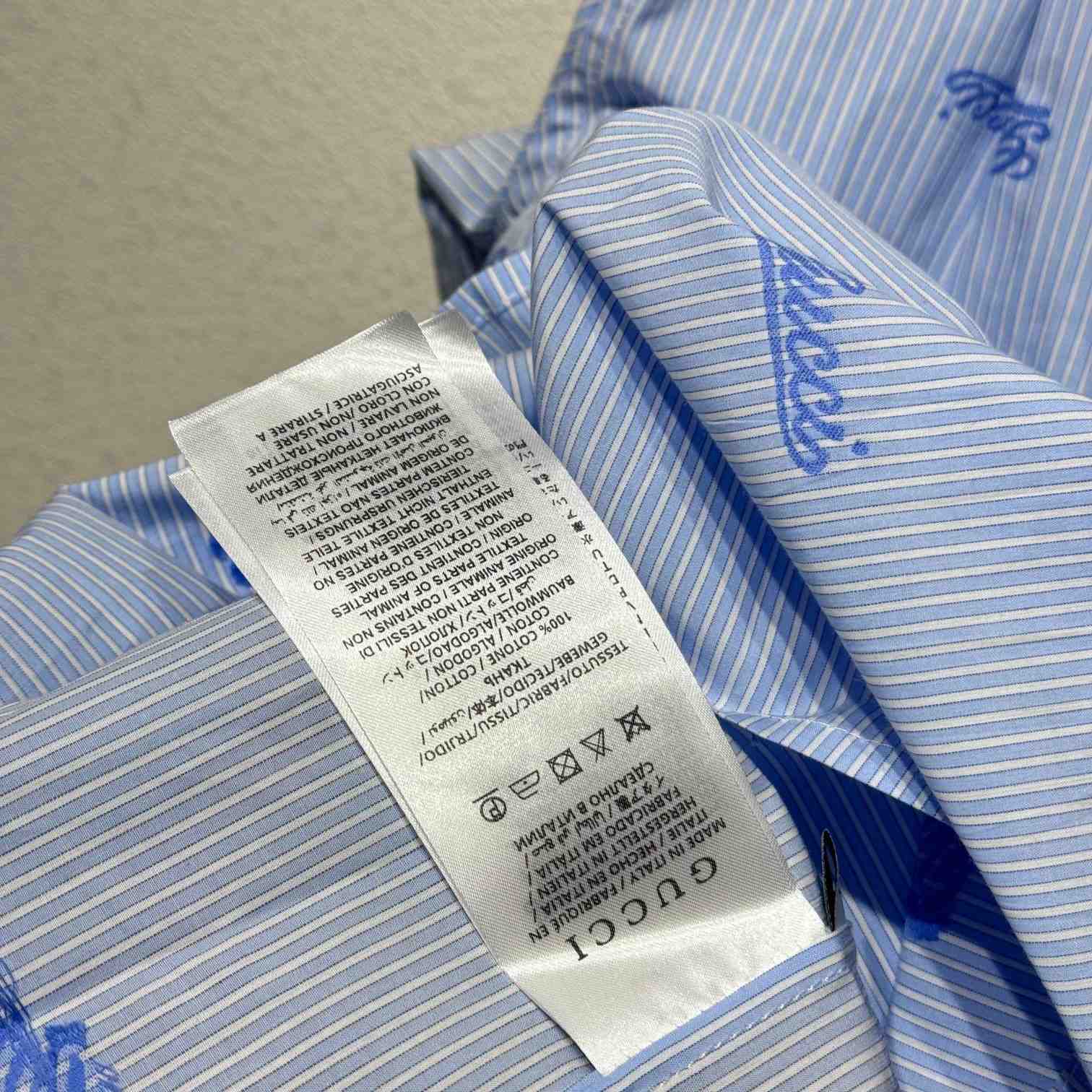 Gucci Embroidered Striped Cotton Shirt - FashionPlug