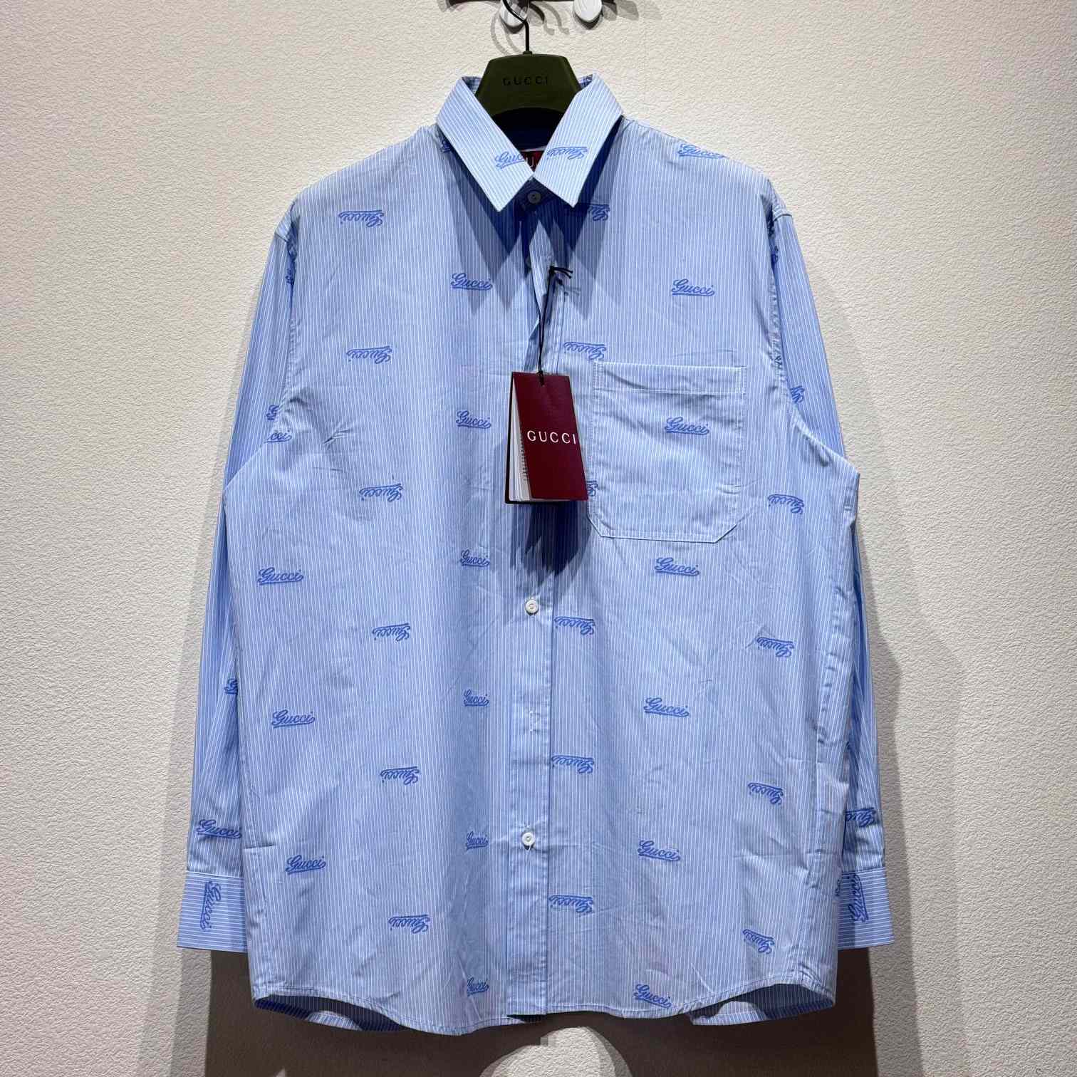 Gucci Embroidered Striped Cotton Shirt - FashionPlug